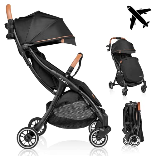 LIONELO Julie One Passeggino leggero e pieghevole da 0 mesi fino 22 kg Compatto con zanzariera, coprigambe, portabibite e borsa, Poggiapiedi regolabili e schienale alla posizione a sdraiata (Nero) : Prima infanzia