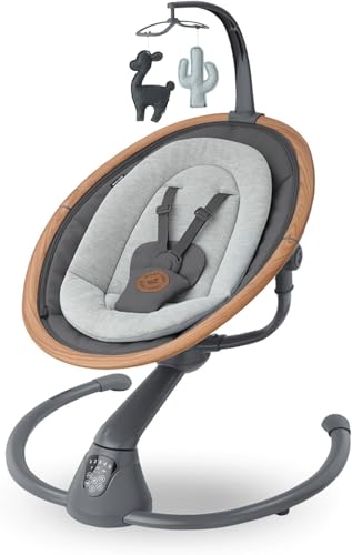 Maxi Cosi Cassia Sdraietta Neonati Elettrica per Bambini, 0 6 mesi, max 9 kg, Altalena Neonato Girevole 360°, Reclinabile, Rilevamento Automatico Movimento, 5 Velocità, 12 Melodie, Essential Graphite : Prima infanzia