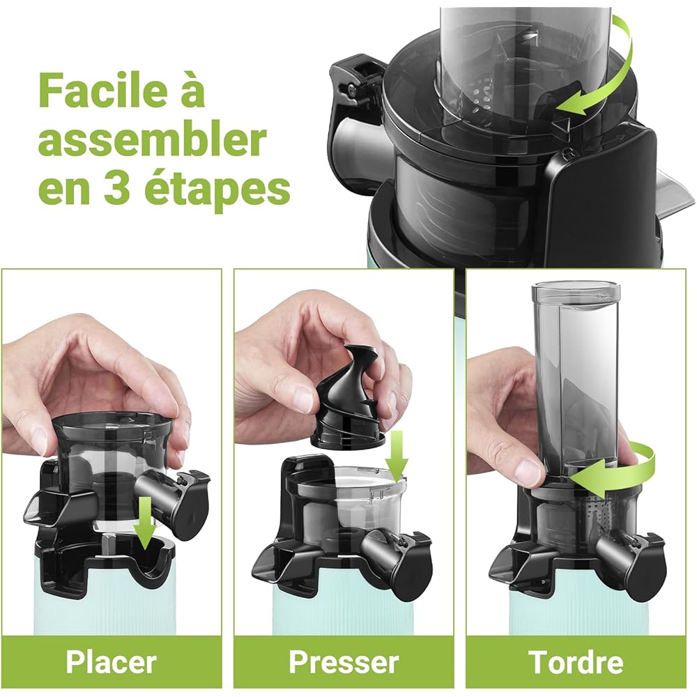 Extracteur de jus AOBOSI-agrumes électrique lent avec fonction de mastication inversée-extracteur de jus de fruits et légumes avec brosse et 2 Tasses-centrifugeuse extracteur de jus (Bleu, 45MM) : Cuisine et Maison