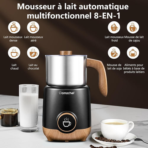 AMZCHEF 8 EN 1 Mousseur à Lait Multifonctionnel 550 Watts, Chauffe Lait Avec Tasse en Fendue de 600 ml pour Lait Chaud et Froid, Lait au Chocolat, Aliments pour Bébés à Base de Produits Laitiers : Cuisine et Maison