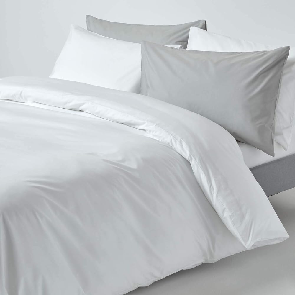 HOMESCAPES Parure de lit en 100% Coton égyptien 200 Fils, Housse de Couette 260x220 cm et 2 taies d'oreiller 50x75 cm, Coloris Blanc : Cuisine et Maison