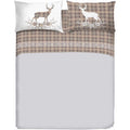 PENSIERI DELICATI Parure de lit Double 100% Coton, Parure de lit Double 180 x 200 cm, avec Drap Plat, Dessus et 2 taies d'oreiller, fabriquée en Italie, Motif Tartan cerf Beige : Cuisine et Maison
