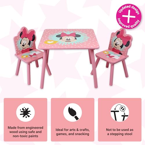 Disney Minnie Mouse Table And Set for Kids (2 Chairs Included) Tavolo e Sedie, MDF da 15 mm, Legno di Pino, Rosa (Light Pink), Piccolo : Casa e cucina
