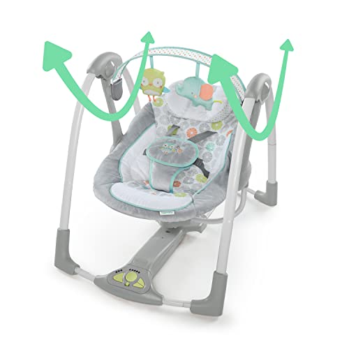 Ingenuity Altalena portatile Swing 'n Go Hugs and Hoots, 5 velocità di rotazione, 6 melodie rilassanti, barra giocattolo rimovibile, età neonatale  , grigio : Prima infanzia