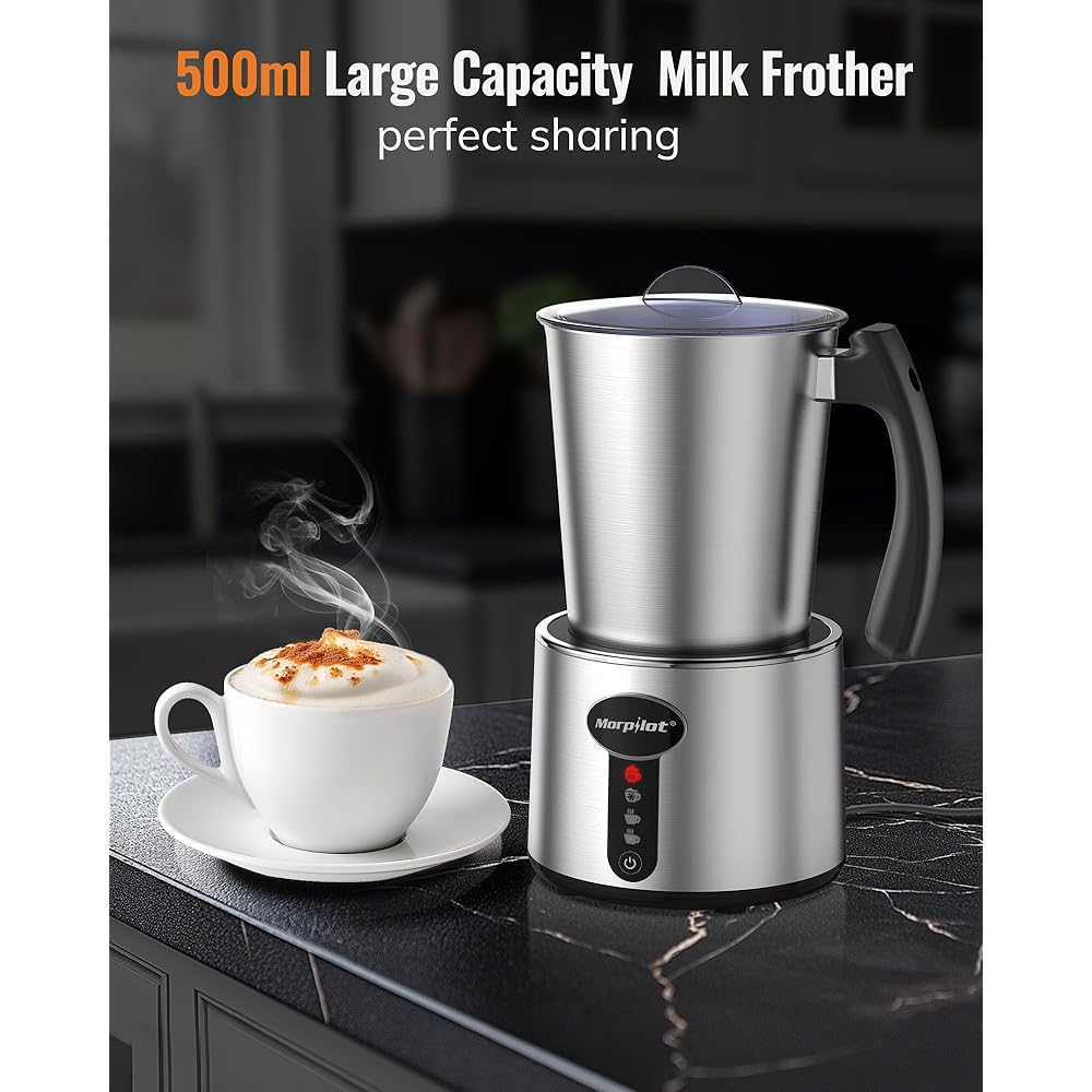 Morpilot Mousseur à Lait Électrique Divisé, 500ml Chauffe Lait, Milk Frother en Acier Inox 4 en 1 à Mousse de Lait Chaude et Froide 230ml, Emulsionneur de Lait pour Latte Cappuccino Macchiato : Cuisine et Maison