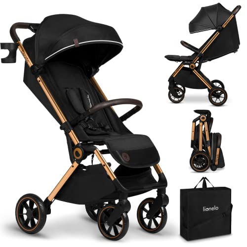 LIONELO Cloe Passeggino leggero e pieghevole per bambini da 0 fino a 22 kg, Schienale regolabile, Posizione nanna, Impermeabile, Cinture a 5 punti, Ruote XXL, Zanzariera, Portabicchieri (Nero) : Prima infanzia