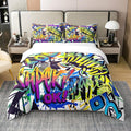 Homemissing Style de Graffiti Hippie 100% Coton Housse de Couette 200x200cm décoration Hip Hop Parure de lit Enfants 100% Coton Garçon Fille Teen Room Decor Motif de Graffiti Literie Set : Cuisine et Maison