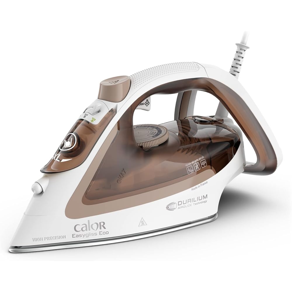 Calor Easygliss Eco Fer à repasser, 2800 W, Débit vapeur 50 g/min, Fonction Pressing 240 g/min, Jusqu'à 30 % d'économie d'énergie, Semelle Durilium Airglide, Fabriqué en France, Argile FV5780C0 : Cuisine et Maison