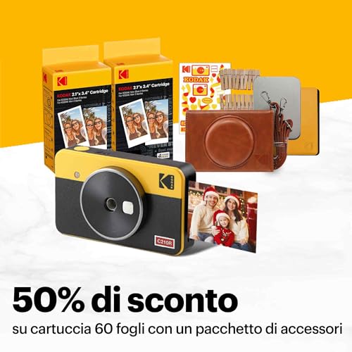 KODAK Mini Shot 2 Retro Regalo di Natale 4PASS 2 in 1 Fotocamera istantanea e stampante fotografica portatile (5,3 x 8,6 cm)   confezione regalo con 60 fogli, bianco : Elettronica