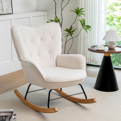 HollyHOME Poltrona a Dondolo Sedia a Dondolo Relax Poltrona Poltrona Salotto, Velluto Poltrona Camera da Letto Poltrona da Lettura con Braccioli, Beige : Casa e cucina