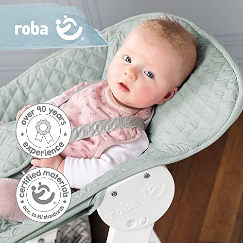 roba Seggiolone Evolutivo Born Up 2in1, Sdraietta roba Style Verde Ghiaccio Reclinabile, Fodera Impermeabile, Altezza Regolabile, Robusto e Resistente, Ergonomico, fino ai 70 kg, Legno Laccato Bianco : Prima infanzia