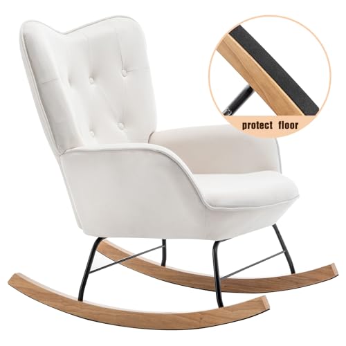HollyHOME Poltrona a Dondolo Sedia a Dondolo Relax Poltrona Poltrona Salotto, Velluto Poltrona Camera da Letto Poltrona da Lettura con Braccioli, Beige : Casa e cucina