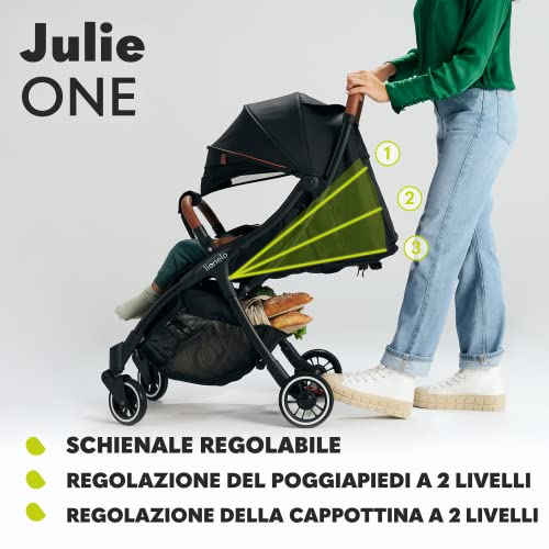 LIONELO Julie One Passeggino leggero e pieghevole da 0 mesi fino 22 kg Compatto con zanzariera, coprigambe, portabibite e borsa, Poggiapiedi regolabili e schienale alla posizione a sdraiata (Nero) : Prima infanzia