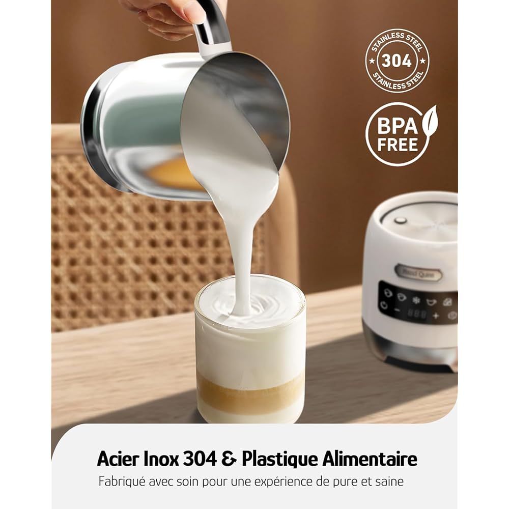 Hazel Quinn Mousseur à Lait Électrique 5 en 1, 400 ML, Chauffe-Lait Automatique à Chaud et à Froid, Contrôle Tactile LED, Pour Latte, Cappuccino, Macchiato - Blanc Perle : Cuisine et Maison