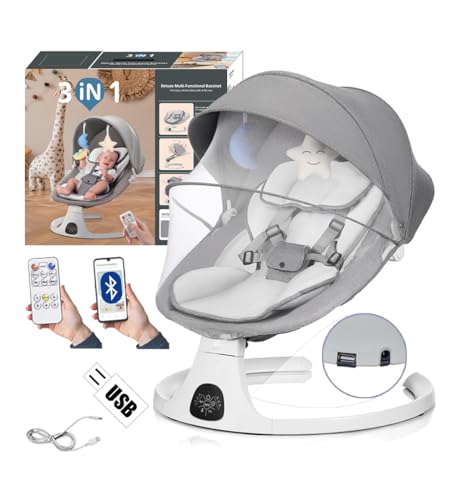 Wrneaoch Sdraietta Neonati Elettrica 2 in 1 Dondolo Neonati Elettrico con Telecomando e Bluetooth USB Sdraietta Neonati 0 18 Kg con Cintura di Sicurezza a 5 Punti, per Bambino 0 3 Anni : Prima infanzia