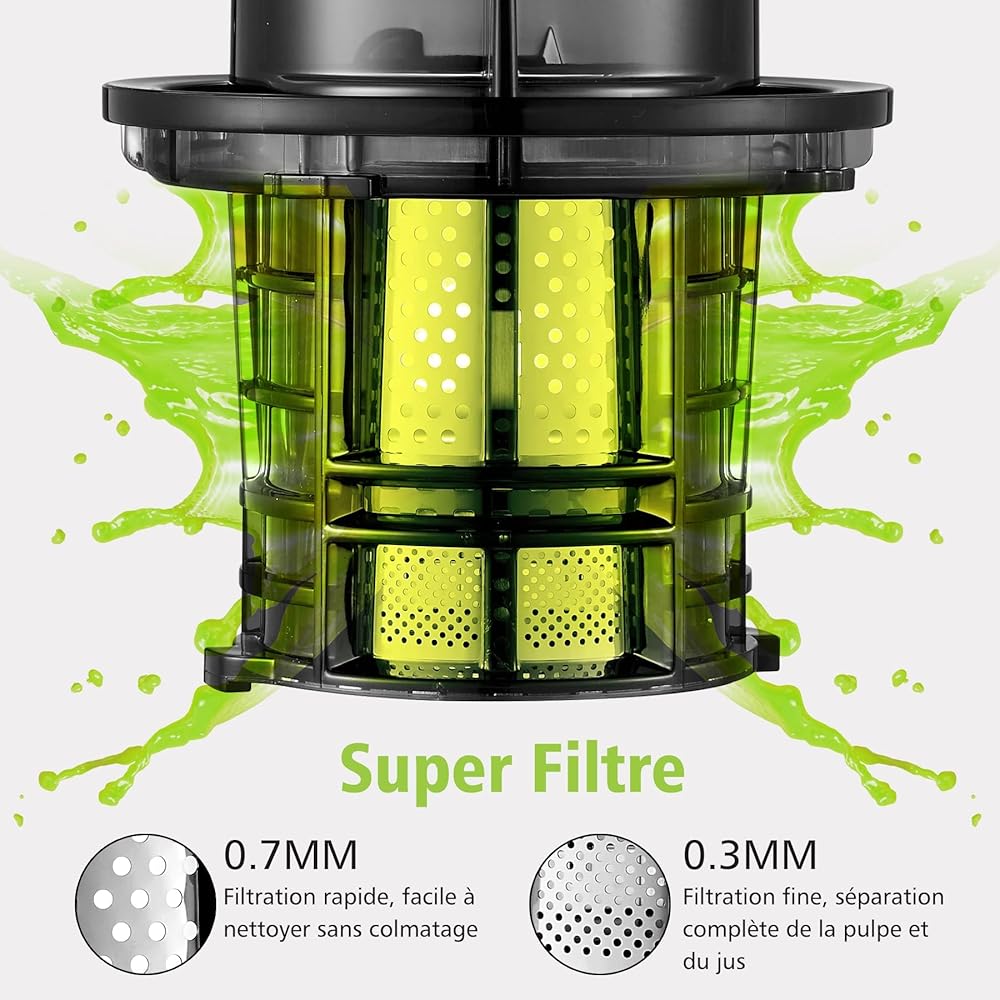AAOBOSI Extracteur de Jus de Fruits et Légumes Entiers, Slow Juicer Presse à Froid Avec Ouverture de 80 MM/Fonction Inverse/Moteur Silencieux/Sans BPA/Vert : Cuisine et Maison