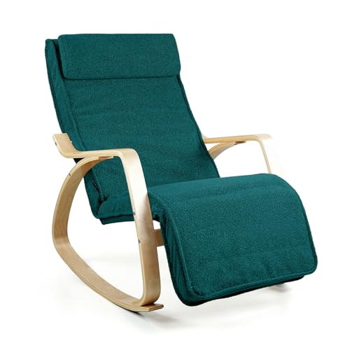 WeHome   Sedia A Dondolo Swing Amor Con Braccioli In Legno, Rocking Chair, Poltrona A Dondolo Con Poggiapiedi Regolabile, Poltrona Salotto, Poltrona Camera Da Letto (Bouclé, Petrolio) : Casa e cucina