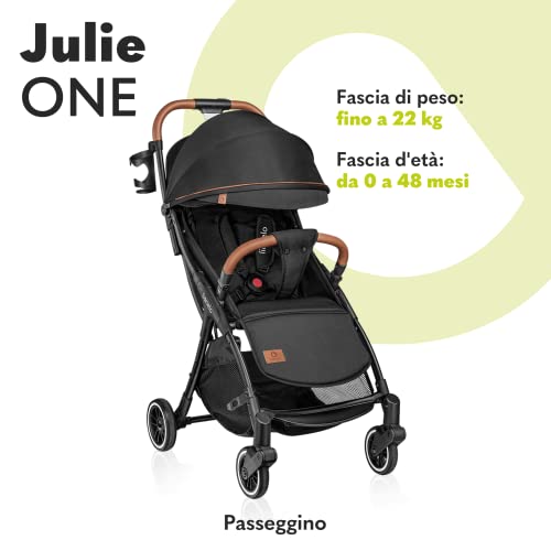 LIONELO Julie One Passeggino leggero e pieghevole da 0 mesi fino 22 kg Compatto con zanzariera, coprigambe, portabibite e borsa, Poggiapiedi regolabili e schienale alla posizione a sdraiata (Nero) : Prima infanzia