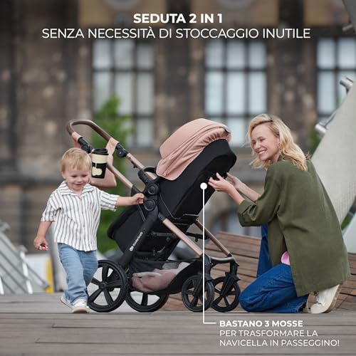 Kinderkraft MOOV2 Trio passeggino neonati 3 in 1 fino 26 kg, con Ovetto I SIZE 40 75 cm, Carrozzina reversibile fronte mamma e strada, Schienale regolabile, Ruote EVA, Grigio : Prima infanzia