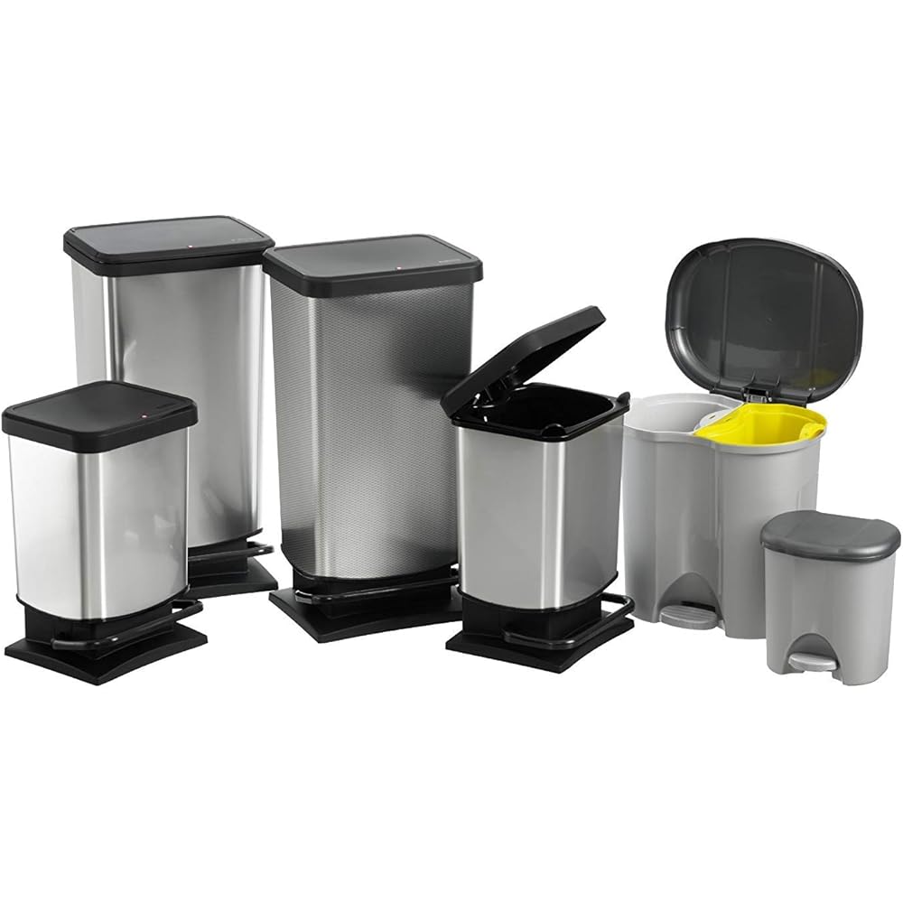 Rotho Poubelle avec pédale et couvercle, Carbone, 40 l (35,3 x 29,5 x 67,6 cm) :