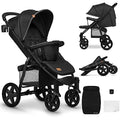 LIONELO Annet passeggino leggero pieghevole grigio regorabile con posizione sdraiata con ruote EVA cappottina XXL con zanzariera coprigambe portabibite fino 22 kg (Nero, PLUS) : Prima infanzia