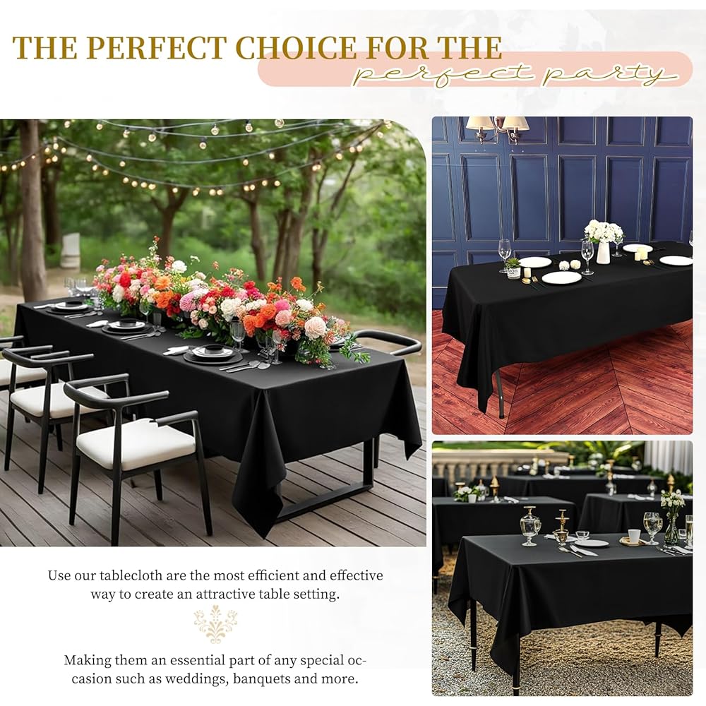 Teruntrue Lot de 6 Nappe Rectangulaire Noire Tissu 153 x 260cm, Lavable Nappes Rectangulaire pour Tables 6 Pieds, Nappe en Polyester pour Fête Mariage Buffet Camping Restaurant : Cuisine et Maison
