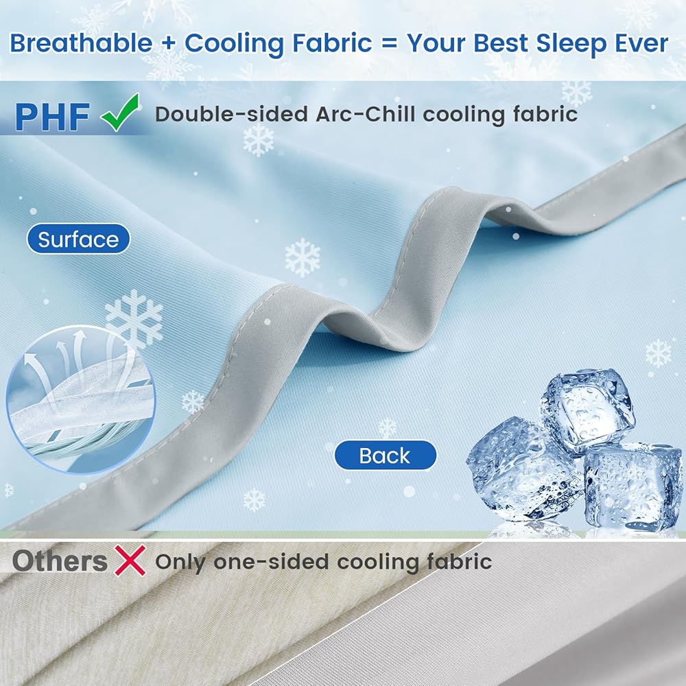 PHF Arc-Chill Q-Max > 0,5 Couverture rafraîchissante double face pour les dormeurs chauds Bleu glacier 220 x 240 cm : Cuisine et Maison