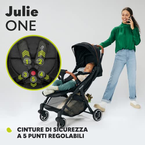 LIONELO Julie One Passeggino leggero e pieghevole da 0 mesi fino 22 kg Compatto con zanzariera, coprigambe, portabibite e borsa, Poggiapiedi regolabili e schienale alla posizione a sdraiata (Nero) : Prima infanzia