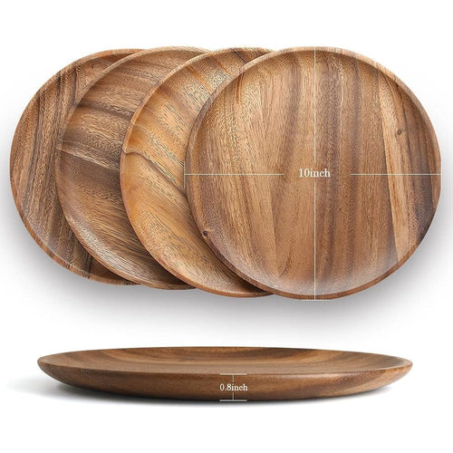 AOOSY Lot de 4 assiettes rondes en bois d'acacia, plateau de service ou plats de service entièrement naturels pour décoration de table, 25 cm, cadeau de pendaison de crémaillère : Cuisine et Maison