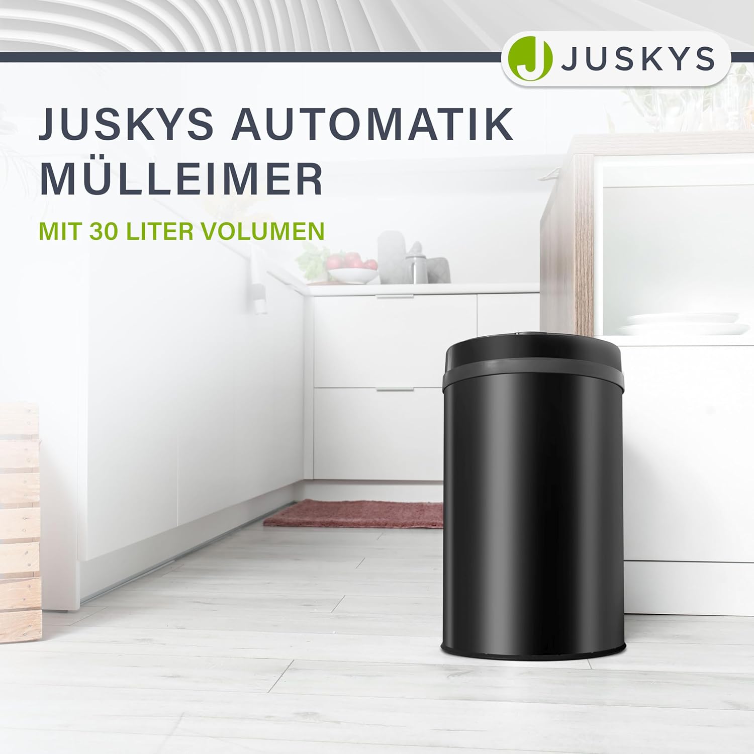 Juskys poubelle automatique avec capteur de 30 L - poubelle électrique, détecteur de mouvement, couvercle automatique, étanche, bague de serrage, cuisine - noir : Cuisine et Maison