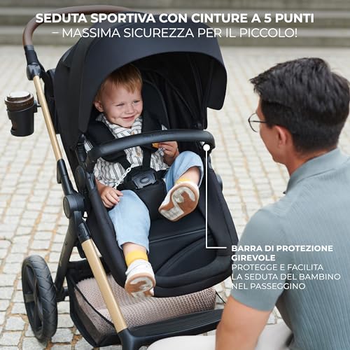 Kinderkraft MOOV2 Trio passeggino neonati 3 in 1 fino 26 kg, con Ovetto I SIZE 40 75 cm, Carrozzina reversibile fronte mamma e strada, Schienale regolabile, Ruote gonfiabili, Nero : Prima infanzia