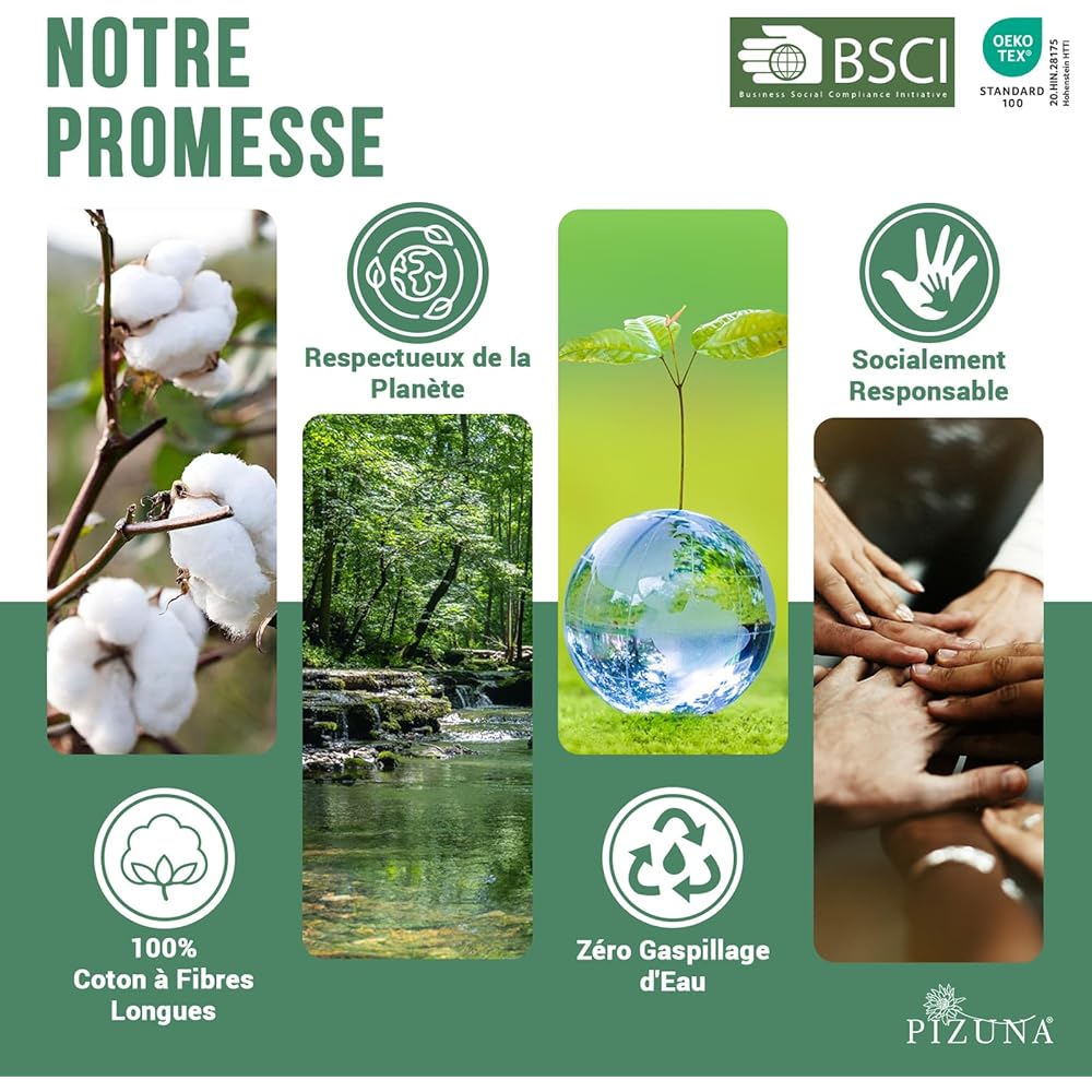 Pizuna Coton Luxueux Ensemble de Housses de Couette 200x200 cm 2 Personnes Blanc, Tissu de Satin de Coton à 800 Fils au Pouce carré Housse de Couette Respirante avec Fermeture à Boutons : Cuisine et Maison