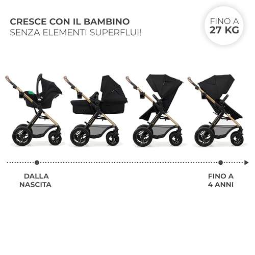 Kinderkraft MOOV2 Trio passeggino neonati 3 in 1 fino 26 kg, con Ovetto I SIZE 40 75 cm, Carrozzina reversibile fronte mamma e strada, Schienale regolabile, Ruote gonfiabili, Nero : Prima infanzia