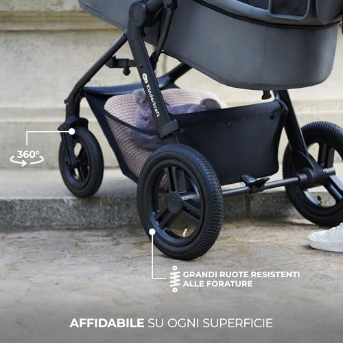 Kinderkraft MOOV2 Trio passeggino neonati 3 in 1 fino 26 kg, con Ovetto I SIZE 40 75 cm, Carrozzina reversibile fronte mamma e strada, Schienale regolabile, Ruote gonfiabili, Nero : Prima infanzia
