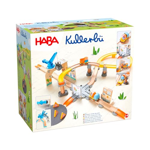 HABA Kullerbü 1307199001   Pista a sfera in legno colorato con veicoli   Sistema di clic espandibile con 51 parti   Ferrovia in legno alternativa per bambini dai 2 anni in su, 1307199001 : Giochi e giocattoli
