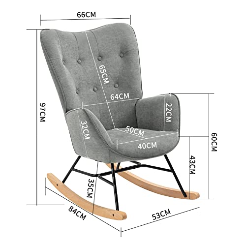 MEUBLE COSY Sedia a Dondolo con braccioli e Seduta Imbottita per Soggiorno, Camera da Letto, Struttura in Metallo e Base in Legno, Tessuto, Grigio Chiaro, 66x84x97 cm : Casa e cucina